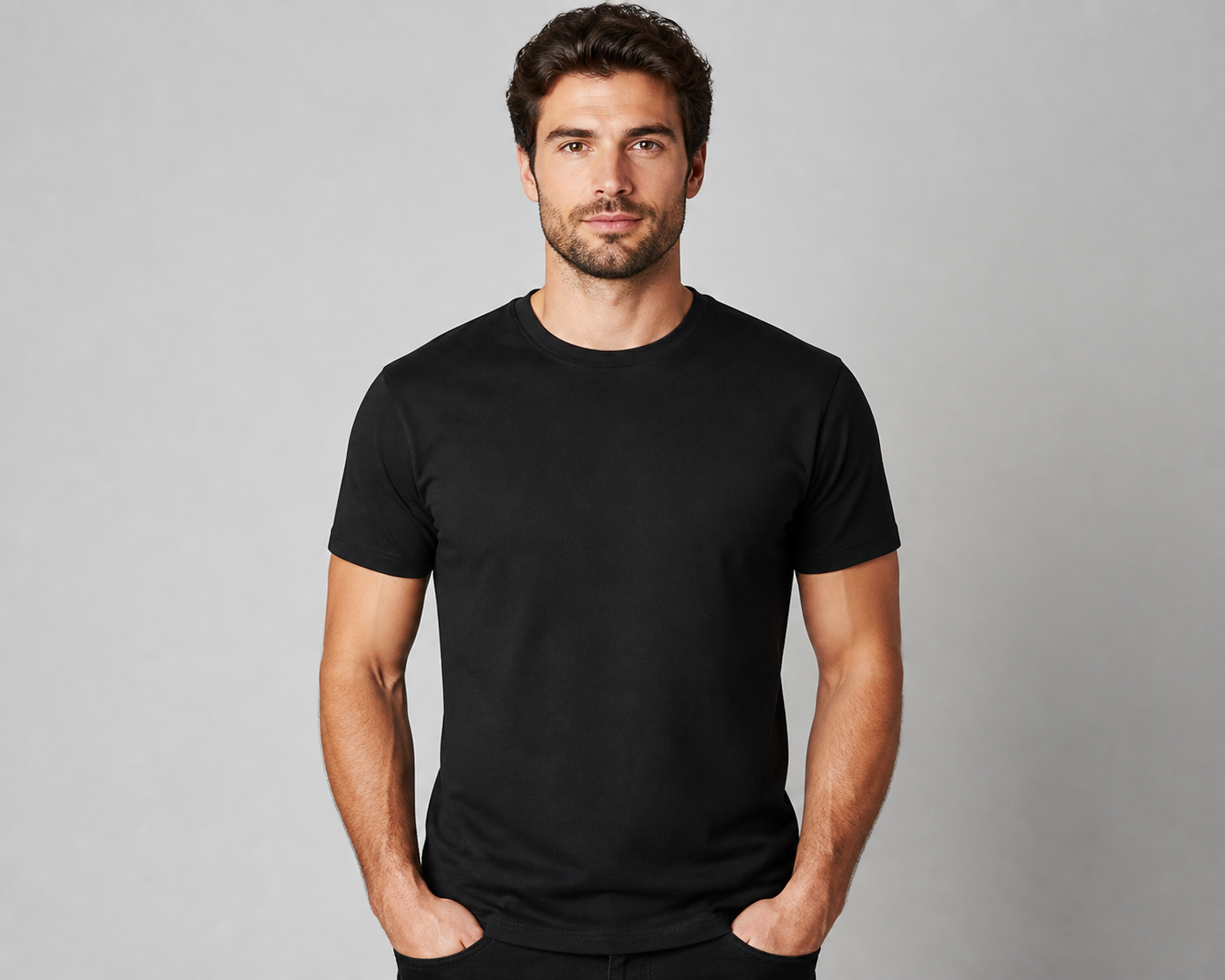 Mann im schwarzen T-Shirt